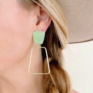 Linny Kaelin Earring Pierced Mint Dangle hoop Green Gold Modern Contemporary NWT